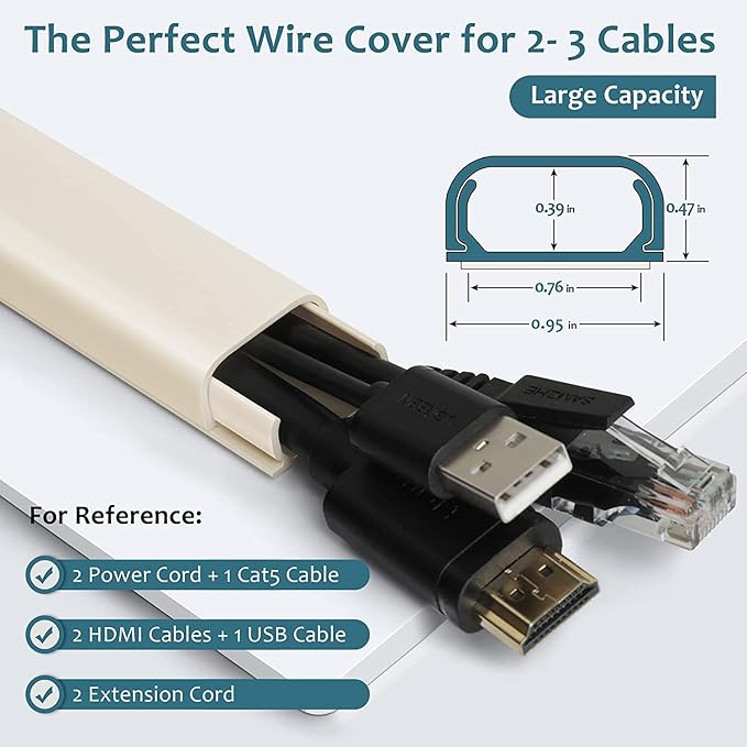 Cable Hider Raceway Kit, 68in(4X L17in) Wire Hiders for TV on Wall, Paintable Cord Cover Channel, Cord Hider for Wall Mounted TV in Home Office, W0.95in X H0.47in, Beige