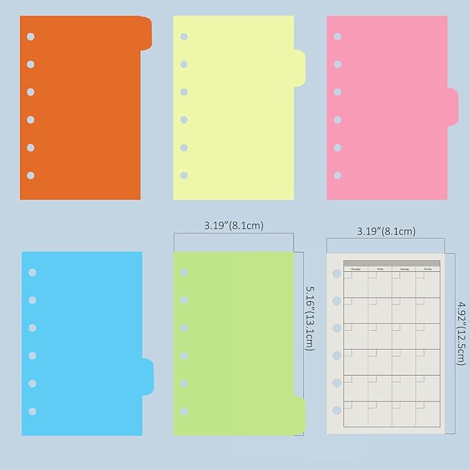 Harphia A7 6 Holes Binder Refill Value Set, 90sheets monthly plan loose leaf paper with stickers and dividers, planner insert with binder pockets for A7 binder 6 holes refillable notebook,005dA7month