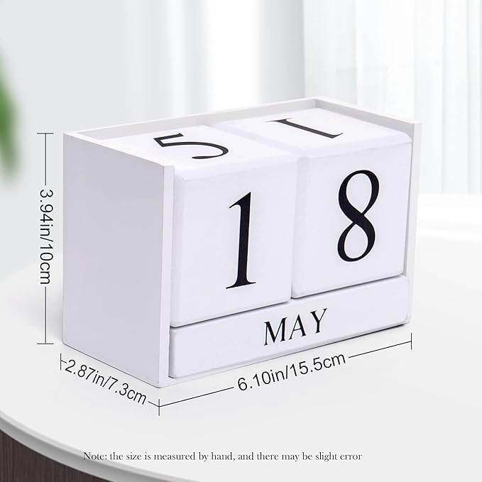 Notakia Wooden Gaobei Desk Blocks Calendar Perpetual Block Month Date Display (Large white)