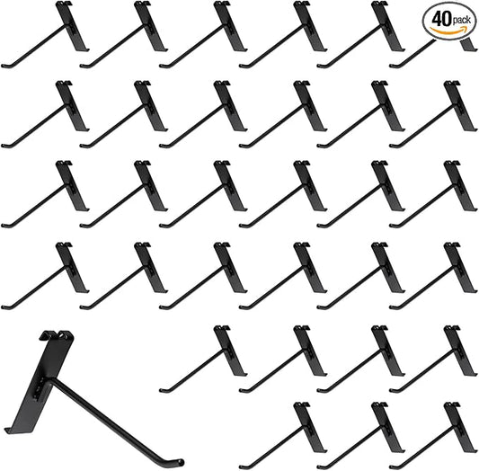 6 Inch Gridwall Hooks, Grid Panel Hanging Hooks for Retail, Home, and Workspace Organization, Displays, and Storage Solutions(40Pack,Black)