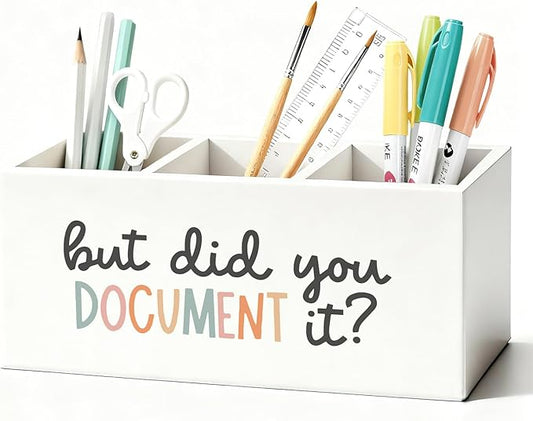 Funny But Did You Document It Pen Pencil Holder for Desk, HR Human Resources Gifts, Office Humor Gifts for Coworkers Women Men Wooden Box Sign Decorations for Office Desk Tabletop