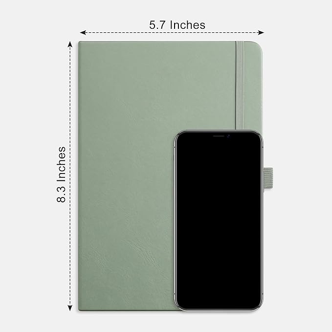 RETTACY Dotted Journal Notebook, 192 Pages, A5 Medium Size (5.7'' x 8.3''), Leather Hardcover, 100 GSM Thick Paper, for Bullet Journaling, Planning, Tracking (Sage Green)