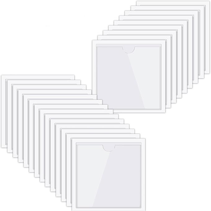 30 Pack Self-Adhesive Index Card Pockets with Top Open for Loading - Ideal Index Card Holder for Organizing and Protecting - Crystal Clear Plastic(6 x 6 Inches)