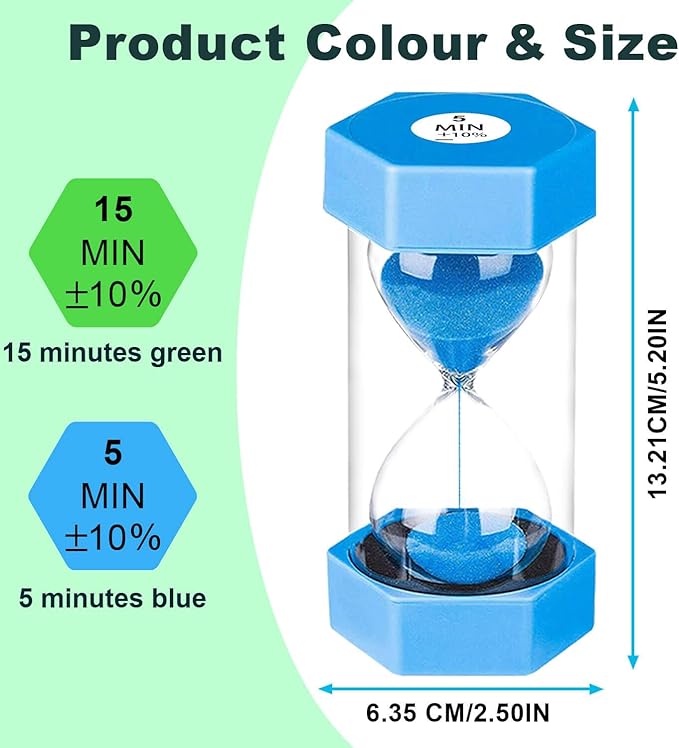SuLiao Hourglass Sand Timer for Kids,Plastic Sand Clock 5/15 Minutes Set,Large Blue Green Sand Watch 5&15Min,Reloj de Arena Niños,Colorful Hour Glass Sandglass Timer for Classroom,Games,Kitchen,Decor