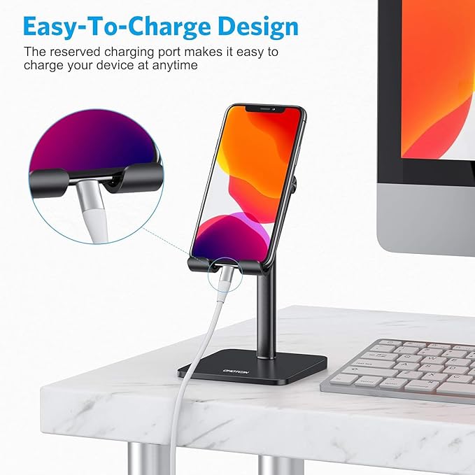 OMOTON Cell Phone Stand, Adjustable Angle Height Desk Phone Dock Holder for iPhone Air /17/17 Pro/XS Max/XR, Samsung Galaxy S20 / S10 / S9 / S8 and Other Phones (3.5-7.0-Inch), Black