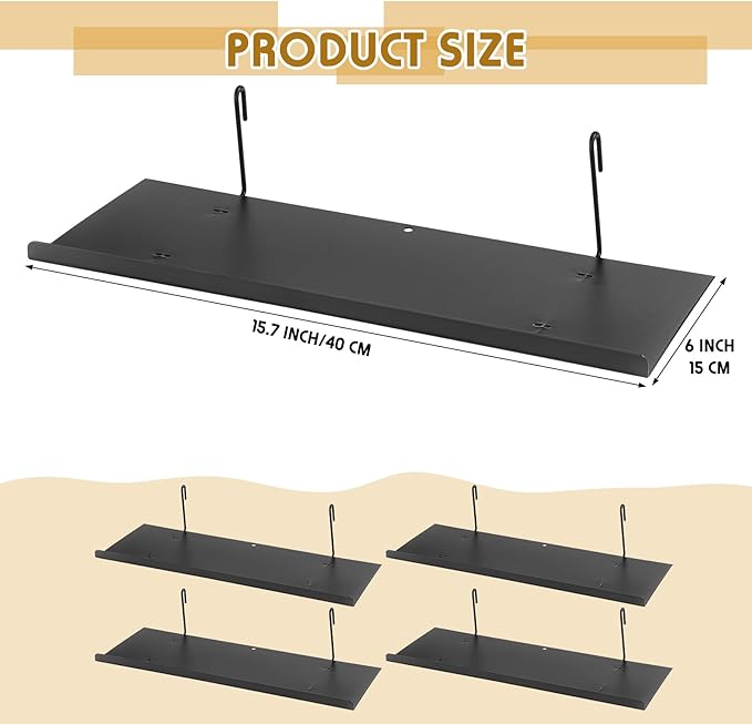 Pinkunn 4 Pcs Gridwall Shelf Metal Hanging Shelf Wall Grid Accessories for Panel Wall Accessories Metal Display Hanging Hooks for Home Show Retail Store Craft (15.75 x 5.91 Inch)