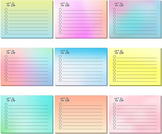Pajean 9 Pcs/450 Sheet to Do List Sticky Note 3x4 Inch Self Stick Pads with Line Colored Planner Sticky Note Adhesive Memo for Office, Meeting, School, Study, Home Reminder (Gradient Color)