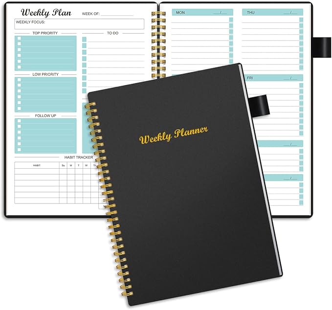 Weekly Planner Undated, Weekly Goals Schedule Planner with Spiral Binding, To Do List Notebook Calendars Organizers Habit Tracker Journal for Men & Women, Pocket,Pen Loop, 53 Weeks (5.5x8.5")