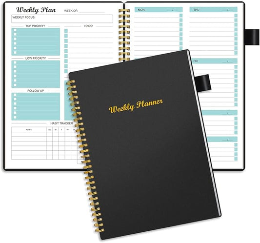 Weekly Planner Undated, Weekly Goals Schedule Planner with Spiral Binding, To Do List Notebook Calendars Organizers Habit Tracker Journal for Men & Women, Pocket,Pen Loop, 53 Weeks (5.5x8.5")