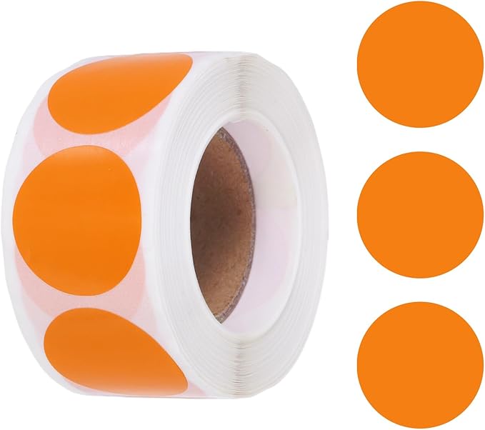 uxcell 500pcs Orange Round Stickers Roll 1 Inch Self-Adhesive Stickers Coding Label Removable for DIY Crafts Homework, Office, Shop, Home, Classroom Marking