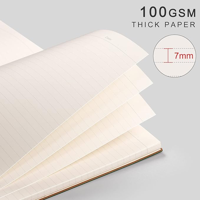 AHGXG Large A4 Notebook College Ruled - 320 Pages Thick Journal for Women and Men, 8.5''×11'', 100gsm Thick Lined Paper, Leather Softcover, for Writing Work School - Green