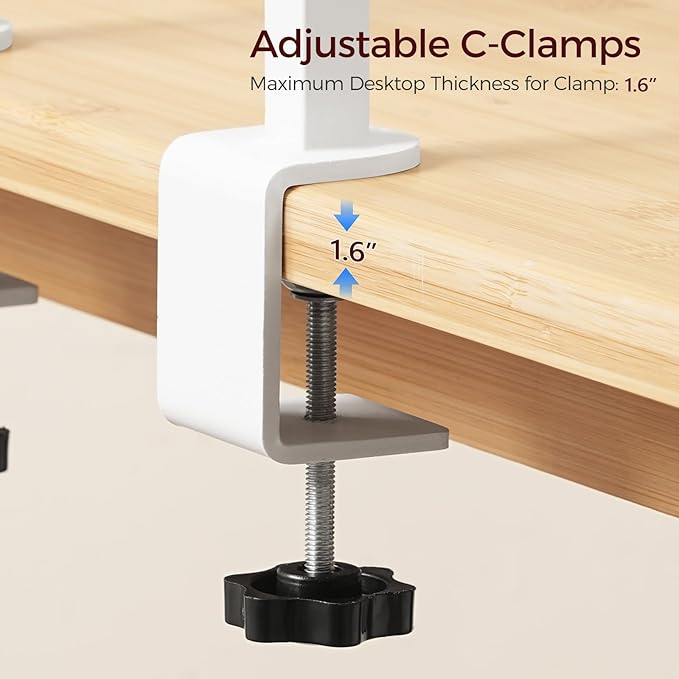 Clamp On Desk Organizer, 3-Tier Desktop Bookshelf, Adjustable Desk Storage Shelf, Metal Frame, for Office, Study and Game Room, White DSWT3601
