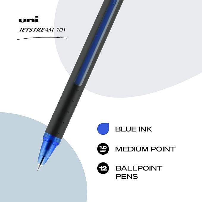 uniball Jetstream 101 Ballpoint Pens, Medium Point (1.0mm), Blue, 12 Pack
