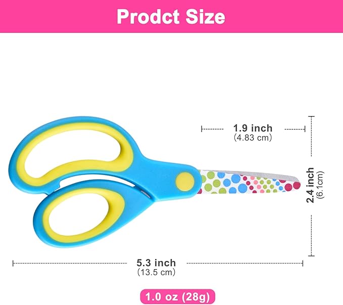 Left Handed Kids Scissors, Lefty Safety Toddler Children Scissors, Small Craft Scissors with Blunt Tip - Fun Print Blade, Great for DIY, Arts, Home, School Classroom Use, Assorted Color, 6-Pack
