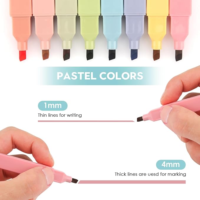 YISAN Highlighters Pastel Assorted Colors,Soft Tip,Cute Aesthetic for Book Journal,8-Pack, 70948