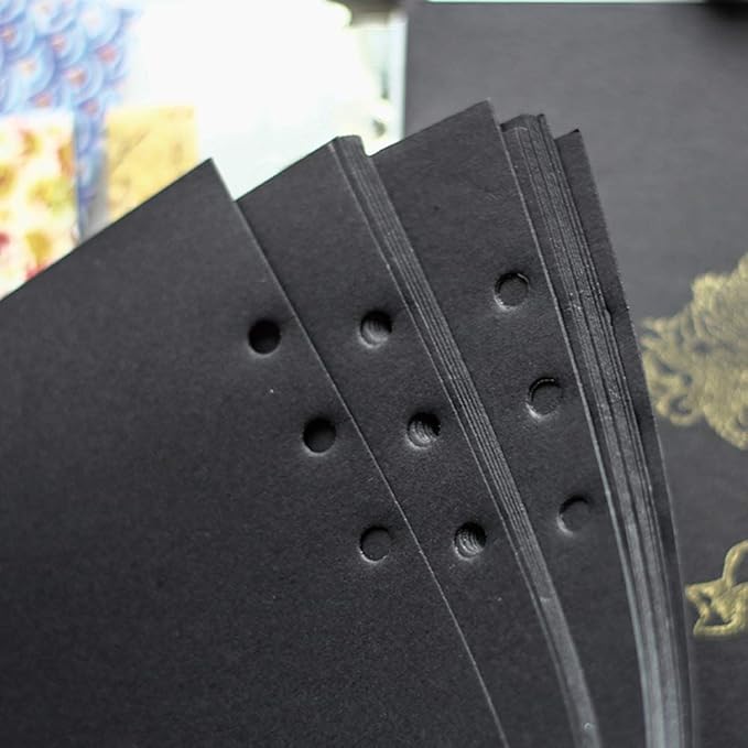 Harphia A7 Planner Refill Pocket 6 Ring Binder Blank Paper Black, Agenda Refill 40 Sheets 100gsm Black Plain Paper 3.23 x 4.92 inches