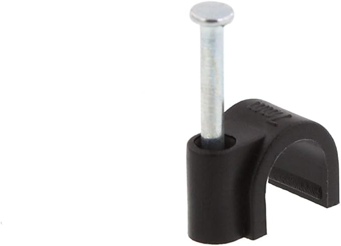 Secure 7mm Black Round Nail Cable Clip for Coax, Ethernet, and Telephone Cable Management - 100 Pack
