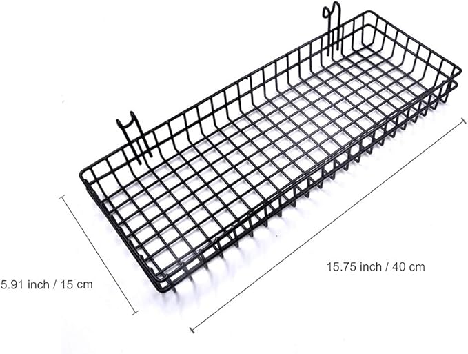 Black Metal Wire Hanging Basket, Multifunction Creative Mesh Wall Grid Holder Storage Organizer Plant Holder Shelf Flower Pots Black Coated