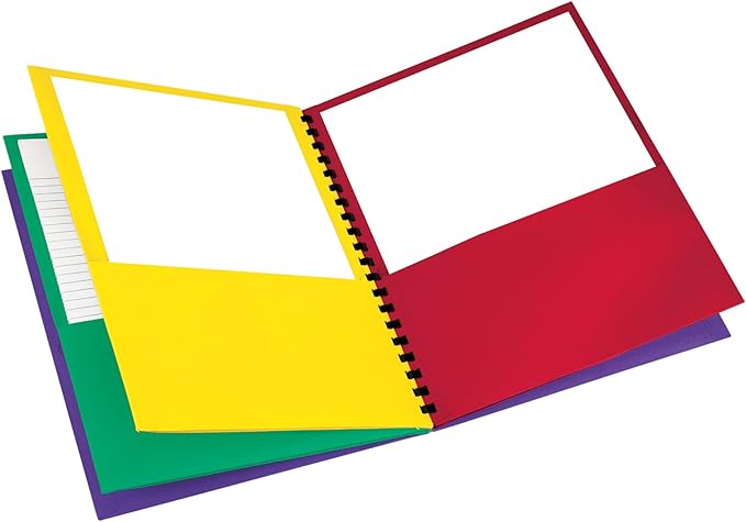 Oxford 8 Pocket Organizer, Letter Size Folder with Plastic Comb Binding, Great for School Subjects, Assorted Colors (Red, Green, Yellow, Purple), For 8-1/2 x 11 Inch Papers, 200 Sheet Capacity (99656)