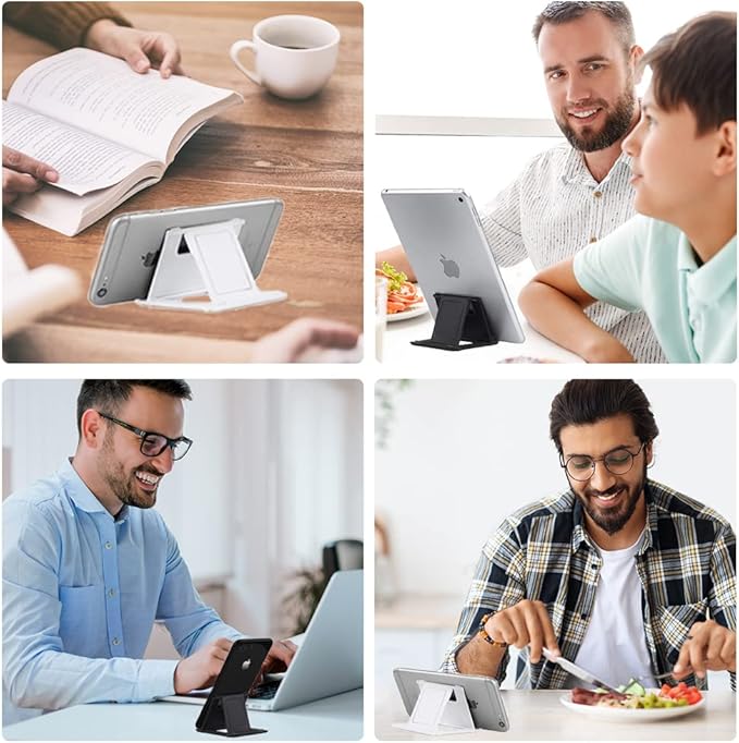 2 Pack Portable Cell Phone Stand Holder for Desk, Foldable Pocket-Sized Mount, Universal Adjustable Desktop Mobile Phone Kickstand Compatible with iPhone IPads Kindle Android Black & White