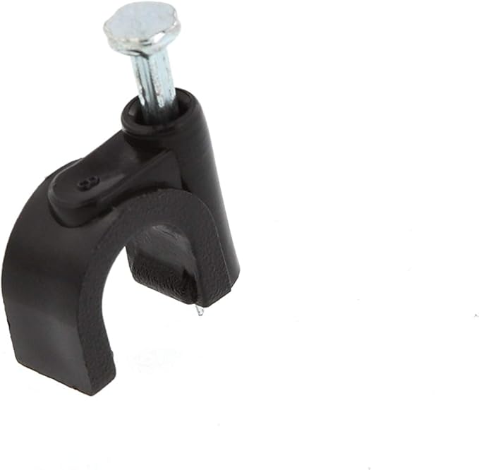 Secure 8mm Black Round Nail Cable Clip for Coax, Ethernet, and Telephone Cable Management - 100 Pack
