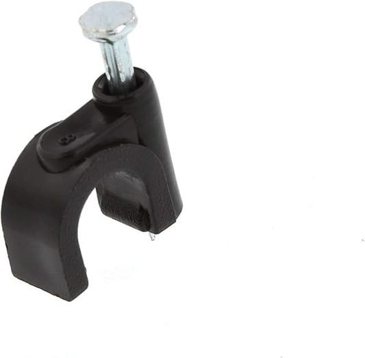 Secure 8mm Black Round Nail Cable Clip for Coax, Ethernet, and Telephone Cable Management - 100 Pack