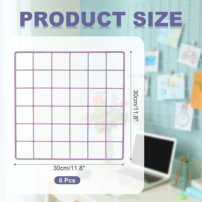 PATIKIL 12x12 in Wall Grid Panel, 6 Pack Wire Grid Panel Shelf Board Metal Gridwall Photo Pictures Display Hanging Organizer Mesh Frame Memo Board for Display DIY Craft Shows Home, Purple