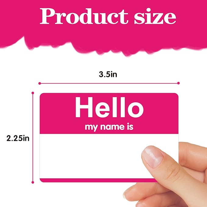 Pink Name Tags Sticker,200Pcs 3.5" x 2.25" Hello My Name is Stickers,Name Badge Name Tags Label for Office,Meeting,School,Teachers and Mailing