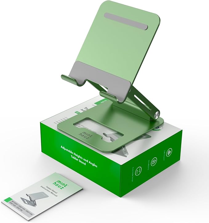 Minthouz Tablet Stand, Multi-Angle Adjustable Tablet Holder, Aluminum iPad Stand Compatible with iPhone 17 16 15 14 13 Pro Max Mini, 12 11 XR X8 Plus SE, Smartphone (Green)