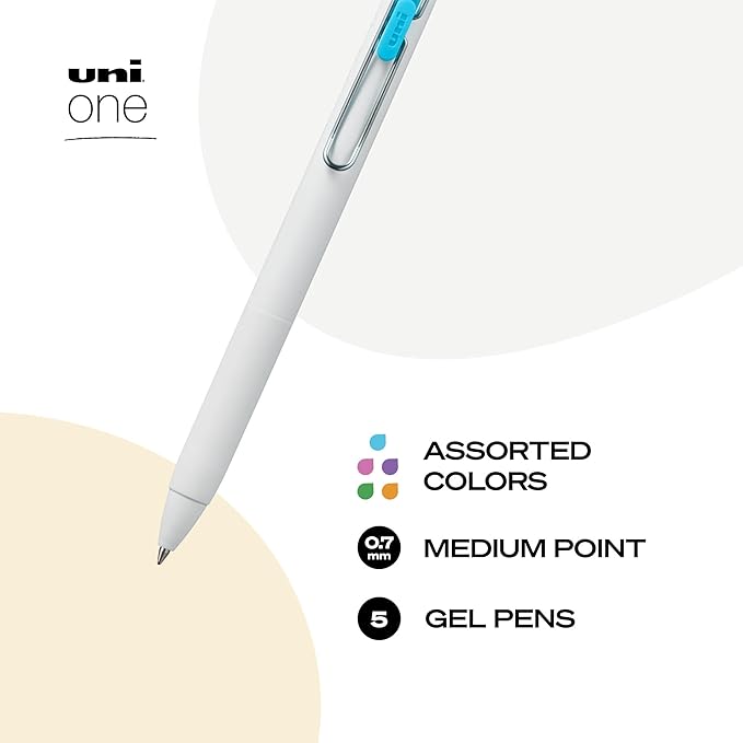 uniball one Retractable Gel Pens, Medium Point (0.7mm), Black and Blue Ink, 5 Pack