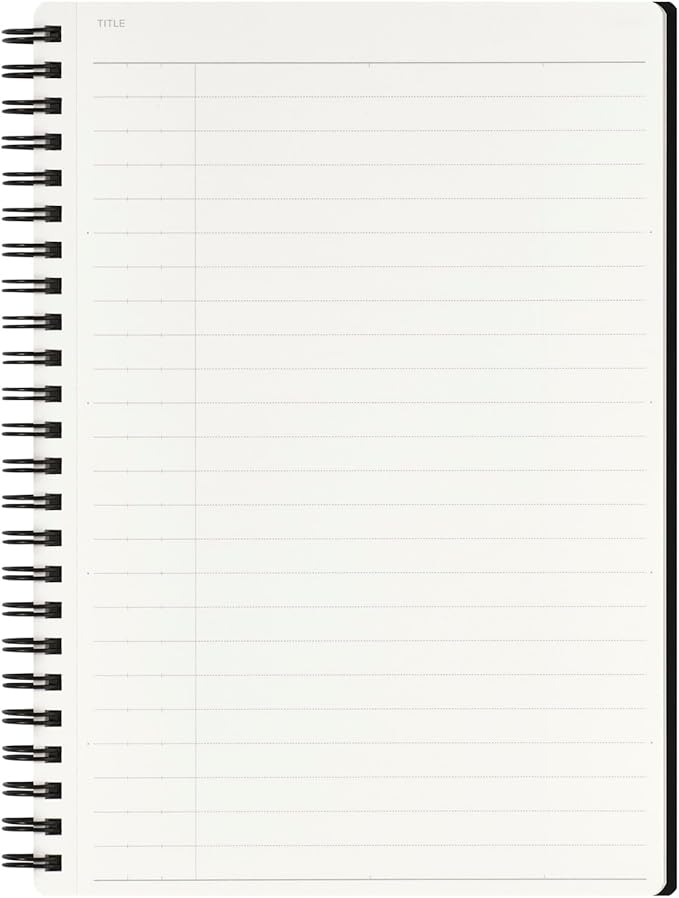 Maruman Mnemosyne Lined Notebook- A5, 8.27" x 6.34", 80 Sheets / 160 Pages, 8mm Wide Ruled Journal, Perforated Pages & Wire-Bound to Lay Flat, Black, Made in Japan