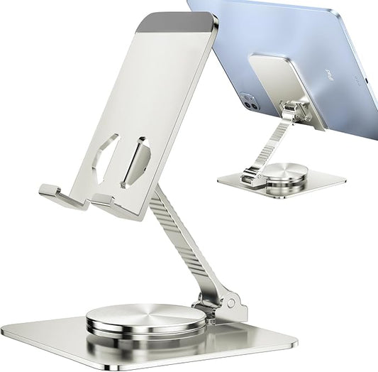 Rotatable Foldable Phone Stand for Desk, Fully Adjustable Desktop Holder Cradle Dock Compatible with iPhone 14 13 12 11 Pro Max Xr, Nintendo Switch, Tablets, All Phones(Silver)