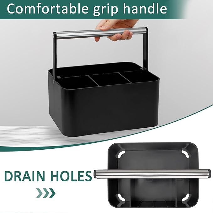 Black Shower Caddy Portable: Plastic Bathroom Caddy Countertop,Cleaning Caddy Organizer with Handle,Utility Hard Shower Basket Storage Tote for Toiletry,College Dorm Room Essential for Guys/Men
