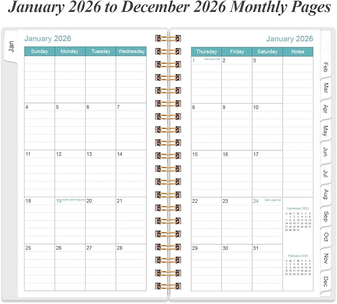 2026 Pocket Planner/Calendar - 2026 Planner from January 2026 - December 2026, Planner 2026 with 12 Tabs, Twin-Wire Binding, Inner Pocket, 3.75" x 6.75", Pink