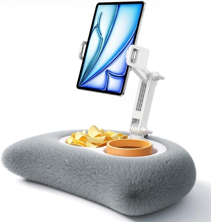 Lamicall Tablet Pillow Stand Holder - [Food-Grade Bowl][Soft & Fluffy] Lap Kindle Holder w/Adjustable Arm, Kindle Accessories for Reading in Bed, iPad Stand Gifts for 4.7-13" Tablet, E-Reader, iPhone