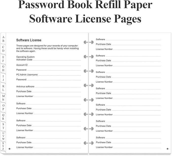A5 TUL Discbound Password Book Refills - 8-Disc A-Z Password Notebook Refill Paper with Alphabetical Tabs, 120gsm White Paper, 5.8" x 8.3"