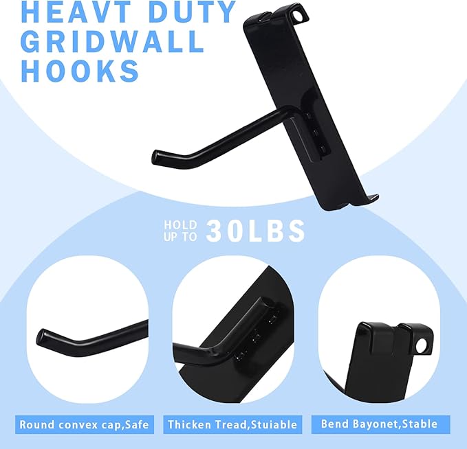 Gridwall Hooks 2 Inch, 100PC Heavy Duty Black Display Hooks for Grid Wall Panels, Grid Wall Accessory for Retail Store, Home Stroage, Garage, Trade Show