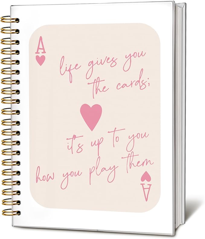 Trendy Ace of Hearts Notebook，Pink Lucky You Notebook，Preppy Gifts for Women, Pink Office Supplies, Hardcover Spiral Notebook 80 Sheets -160 Pages 5.5x8.3 Inch