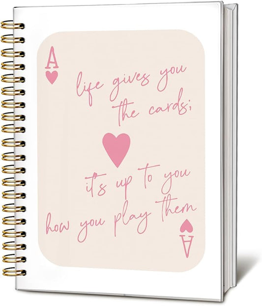 Trendy Ace of Hearts Notebook，Pink Lucky You Notebook，Preppy Gifts for Women, Pink Office Supplies, Hardcover Spiral Notebook 80 Sheets -160 Pages 5.5x8.3 Inch