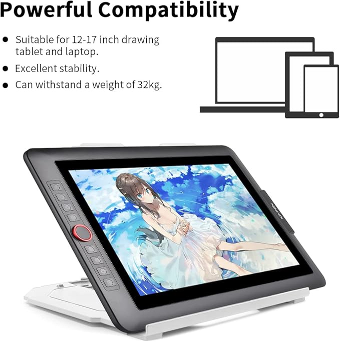 Drawing Tablet Stand, Foldable Stand for Laptop or Tablet Display, 9 Levels Adjustable Angles with a Built-in Phone Holder, for 12-17 inch Drawing Tablets, Smartphones