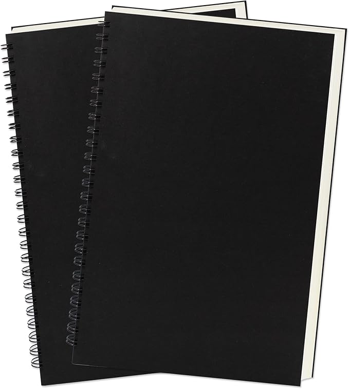 DSTELIN 9 inch x 6 inch, 100GSM, Blank Spiral Notebook, 2-Pack, Soft Cover, Sketch book, 160 Pages / 80 Sheets, (Black)