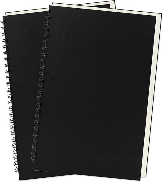 DSTELIN 9 inch x 6 inch, 100GSM, Blank Spiral Notebook, 2-Pack, Soft Cover, Sketch book, 160 Pages / 80 Sheets, (Black)