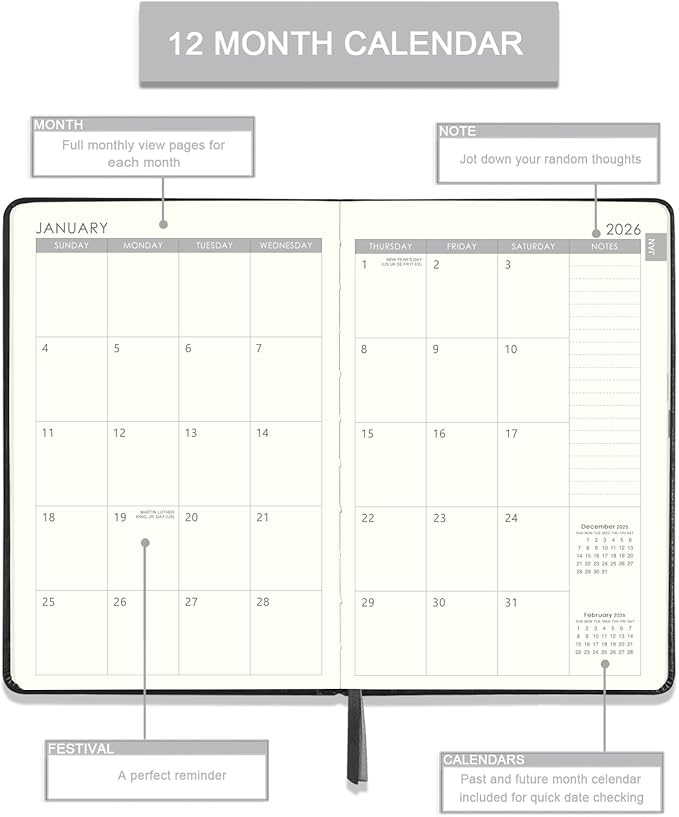 Planner 2026 Weekly and Monthly with Stickers, 5.7" X 8.2", Jan 2026 - Dec 2026, 2026 Calendar Planner, Pen Holder, Inner Pocket, 44 Notes Pages - Blue