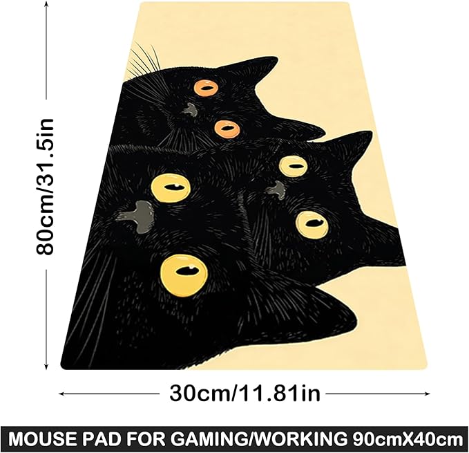 Nuxovilar Black Cat Trio Large Mouse Pad Gaming Mouse Pad Polyester 11.8x31.4 Inches for Home, Office, Kids’ Room, Cute Decor for Cat Lovers