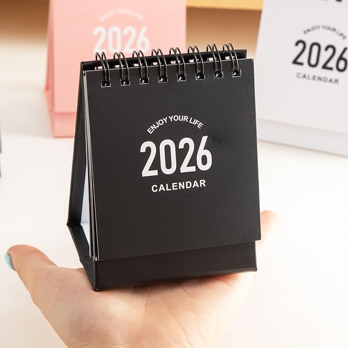 Mini Desk Calendar 2026 - Use January 2026 to June 2027, Small Standing Desk Calendars with Stickers for Home Office School, 250gsm Thick Paper (Mini Black)