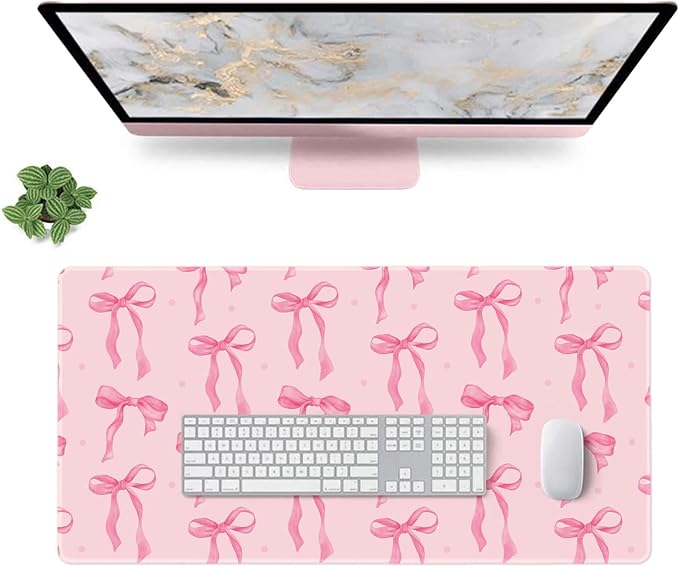 Large Mouse Pad, Pink Bows Desk Mat Cute Pink Office Accessories, Non-Slip Rubber Base Gaming Mousepad Coquette Keyboard Mat for Laptop Computer PC, Desktop Mat Girly Office Décor 23.6 x 11.8in