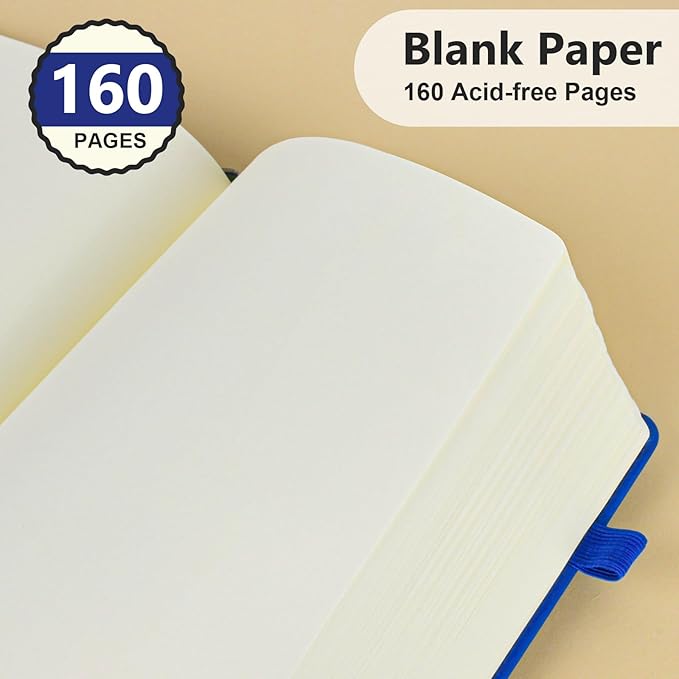 Blank Journal Ntebook for Men & Women, 160 Pages Blank Journals for Writing, Drawing,Sketch Book,5.9" x 8.5" Leather Sketchbook, Unlined Notebook for Work, School, Art (Navy)