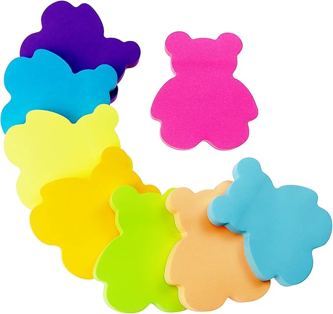 Sticky Notes, 560 Sheets 3 × 3 Inches Bear Shape Self Sticky Notes Pad, Colour Sticky Notes, Bright Colors Self-Stick Pads for Home Office Notebook(8 Color)