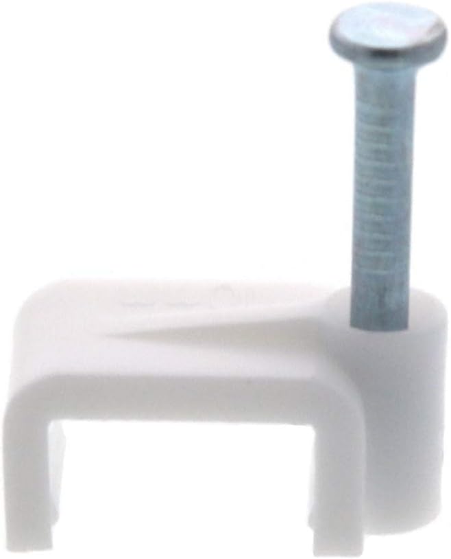 Secure 10mm White Flat Nail Cable Clip for Coax, Ethernet, and Telephone Cable Management - 100 Pack