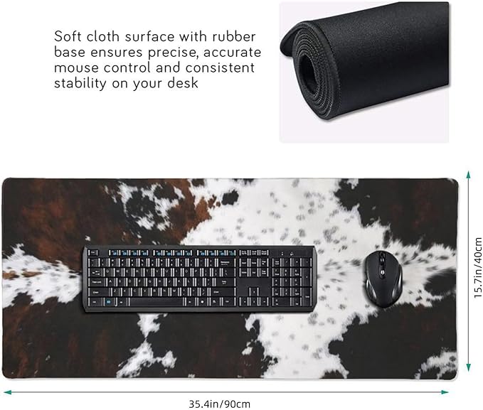Gaming Mouse Pad, Large Non-Slip Rubber Base Mousepad, Keyboard Mouse Mat, Desk Pad with Stitched Edges,35.4x15.7inch, Brown Cowhide